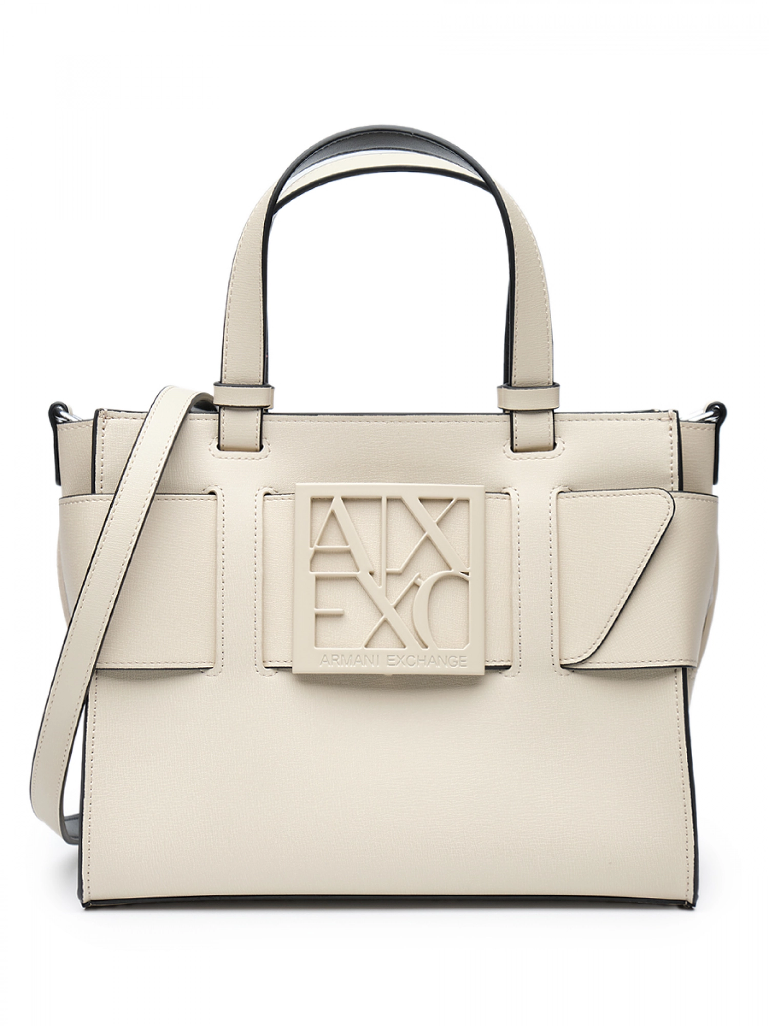 Сумка-тоут в бежевом цвете с брендированной пряжкой Armani Exchange