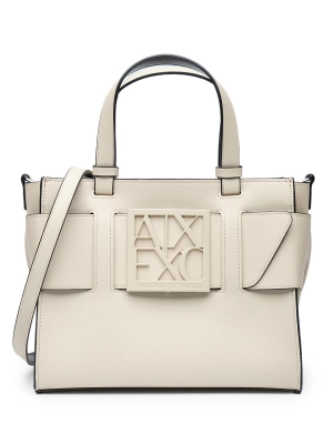 Сумка-тоут в бежевом цвете с брендированной пряжкой Armani Exchange