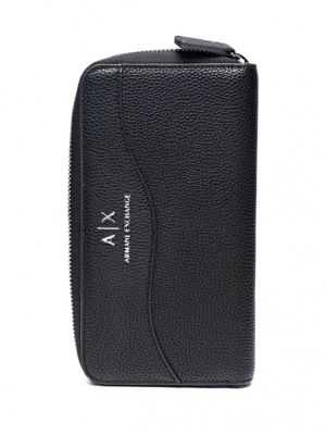 Кошелек черного цвета с надписью  лого бренда Armani Exchange