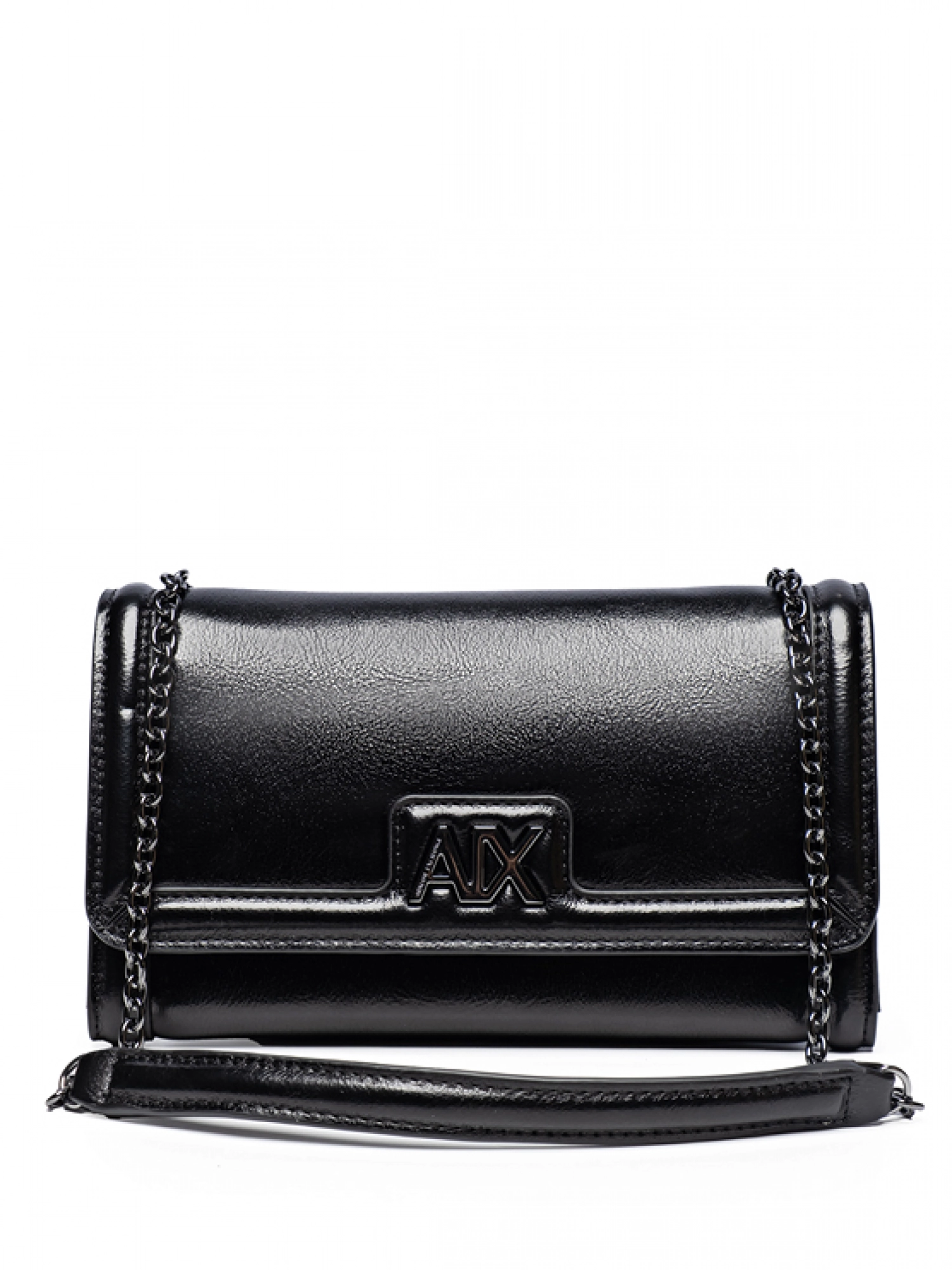 Сумка-клатч черного цвета на цепочке серебристого цвета Armani Exchange