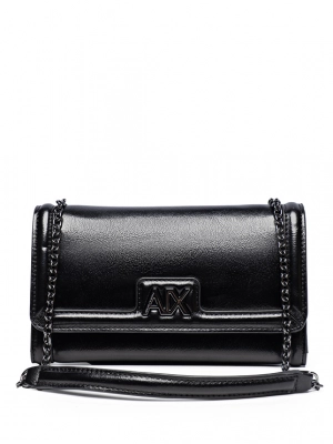 Сумка-клатч черного цвета на цепочке серебристого цвета Armani Exchange
