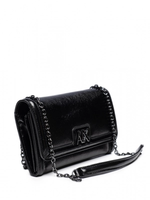 Сумка-клатч черного цвета на цепочке серебристого цвета Armani Exchange