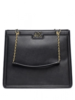 Сумка тоут в черном цвете Armani Exchange с ручками из цепи с золотой фурнитурой