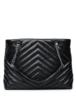 Сумка тоут в черном цвете с ручкой-цепью в серебряном цвете Armani Exchange