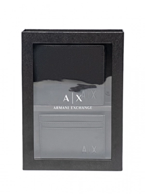 Комплект портмоне и картхолдер черного цвета со структурой под рифленую кожу Armani Exchange