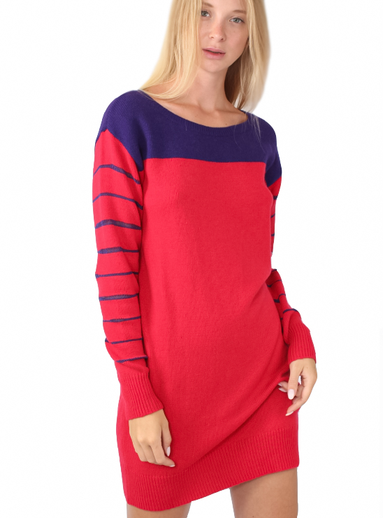 Платье свитер красного цвета в полоску Armani Exchange