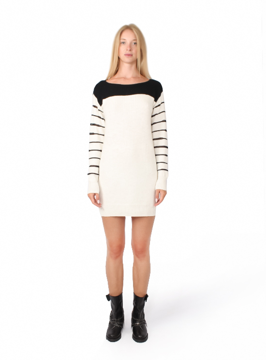 Платье свитер белого цвета в полоску Armani Exchange