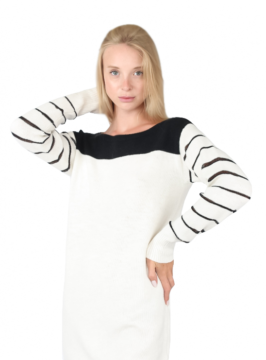 Платье свитер белого цвета в полоску Armani Exchange