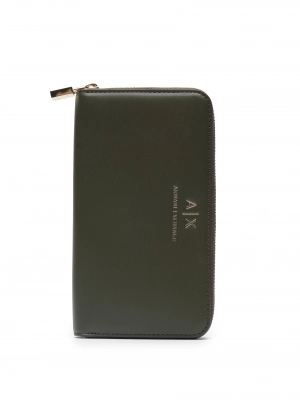 Кошелек на молнии в цвете хаки с логоманией Armani Exchange
