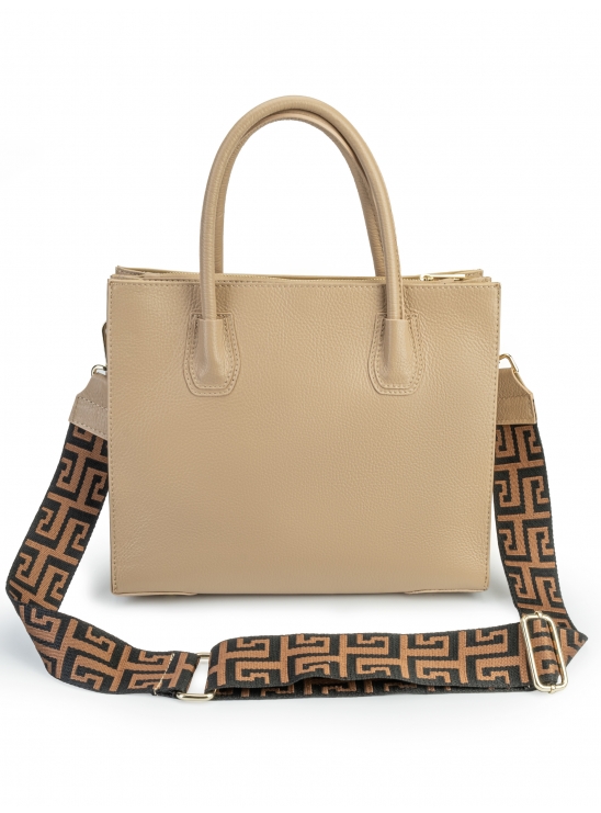 Кожаная сумка вместительная А4 с текстильным ремешком Oi Trend