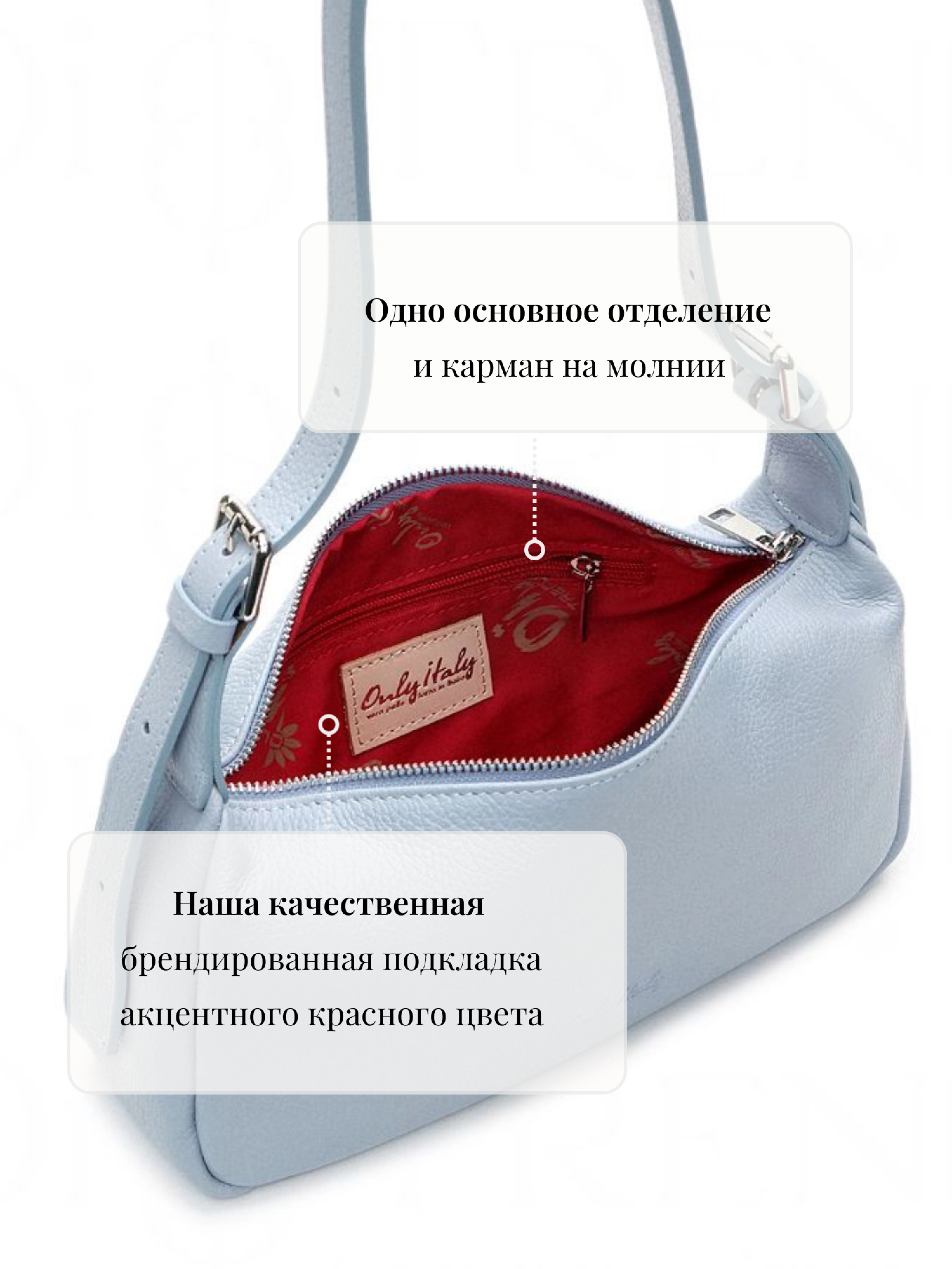 Сумка Nicol из натуральной кожи голубого цвета OiTREND