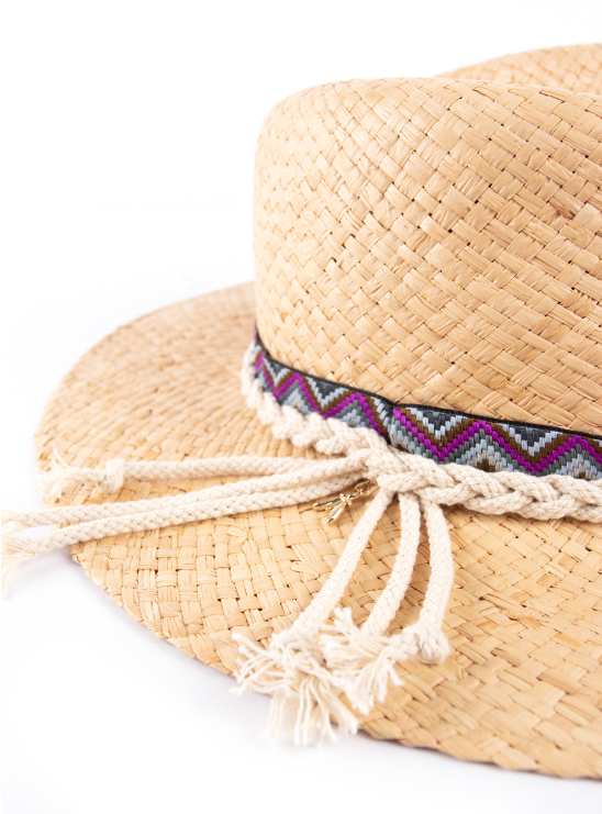 Шляпа соломенная с узкими полями и оригинальной лентой с принтом Patrizia Pepe