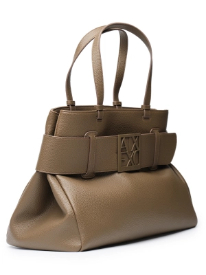 Сумка-тоут в коричневом цвете с брендированной пряжкой Armani Exchange