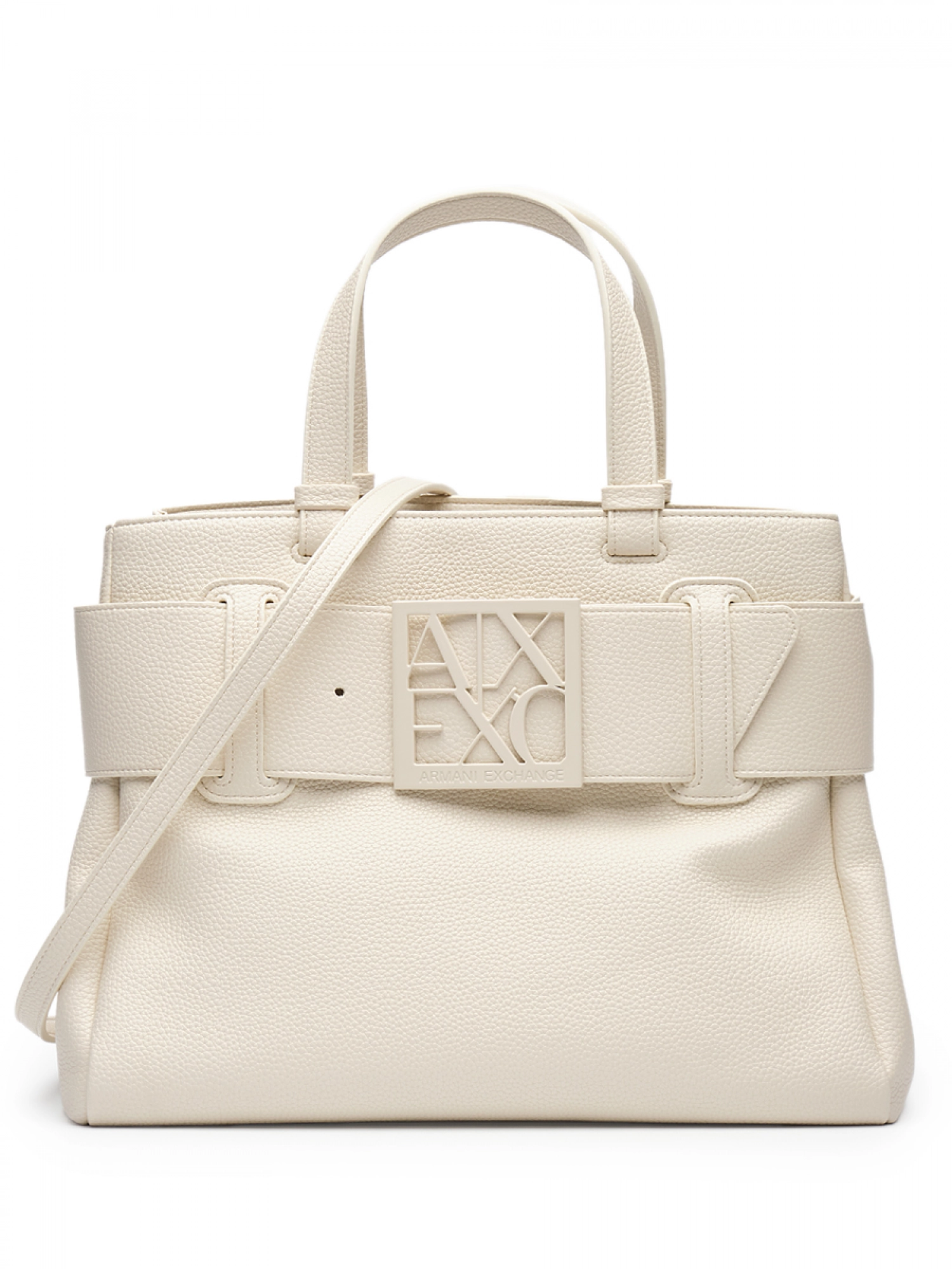 Сумка-тоут в белом цвете с брендированной пряжкой Armani Exchange