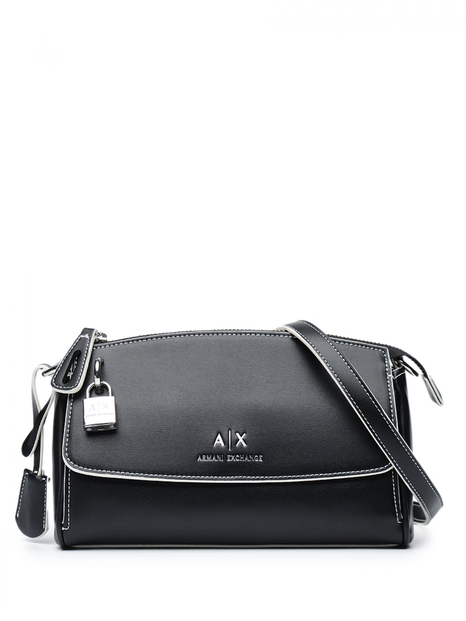 Сумка-мессенджер в черном цвете с брелоком в виде замка Armani Exchange