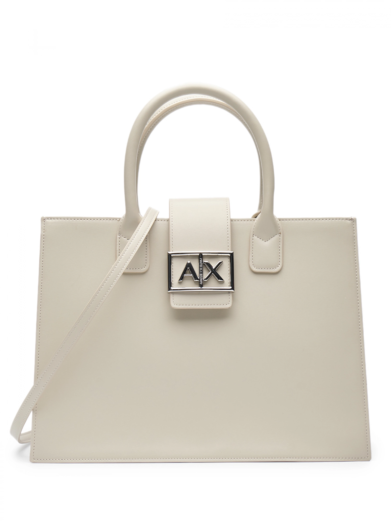 Сумка-тоут в молочном цвете с брендированной пряжкой Armani Exchange