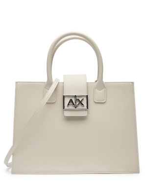 Сумка-тоут в молочном цвете с брендированной пряжкой Armani Exchange