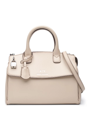 Сумка-тоут в пудровом цвете с ручками и брелоком Armani Exchange