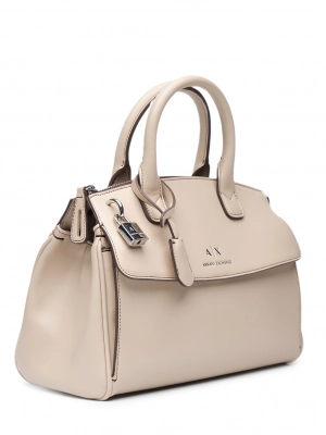 Сумка-тоут в пудровом цвете с ручками и брелоком Armani Exchange