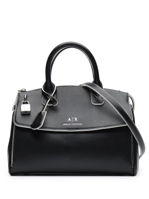 Сумка-тоут в черном цвете с ручками и брелоком Armani Exchange