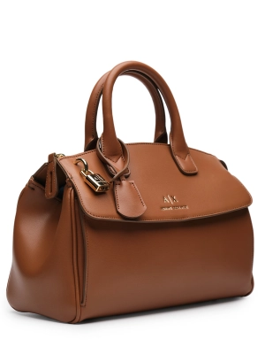 Сумка-тоут в коричневом цвете с ручками и брелоком Armani Exchange