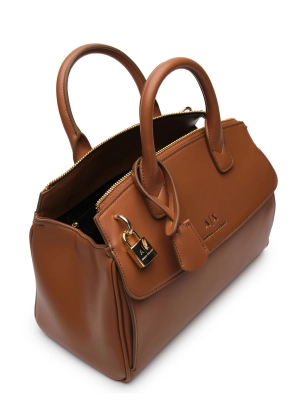 Сумка-тоут в коричневом цвете с ручками и брелоком Armani Exchange