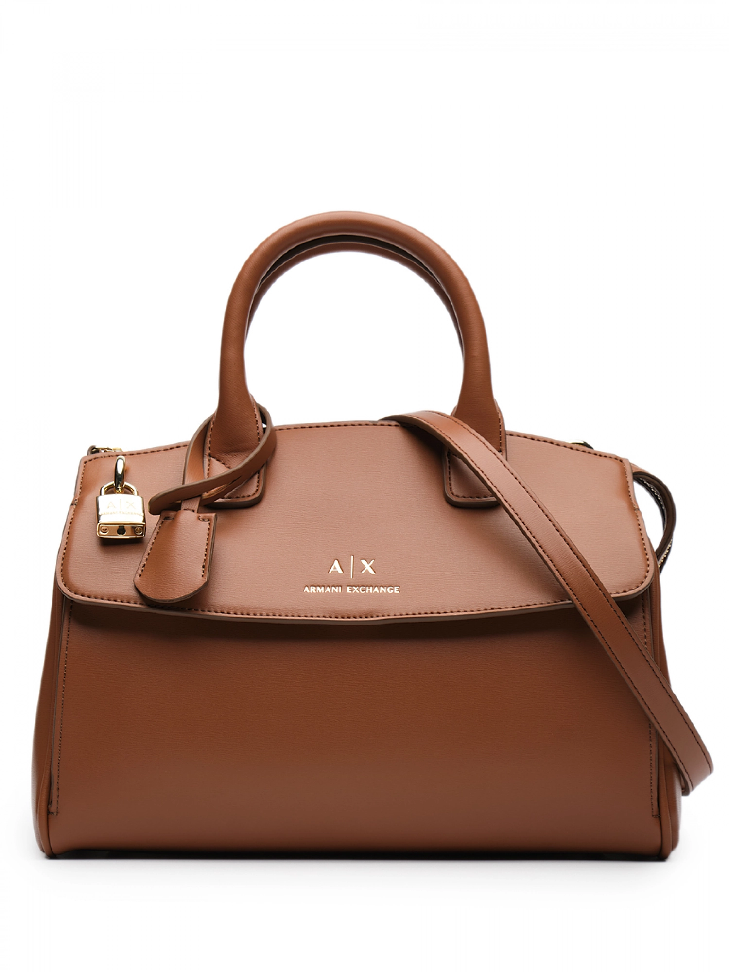 Сумка-тоут в рыжем цвете с брелоком и ручками  Armani Exchange