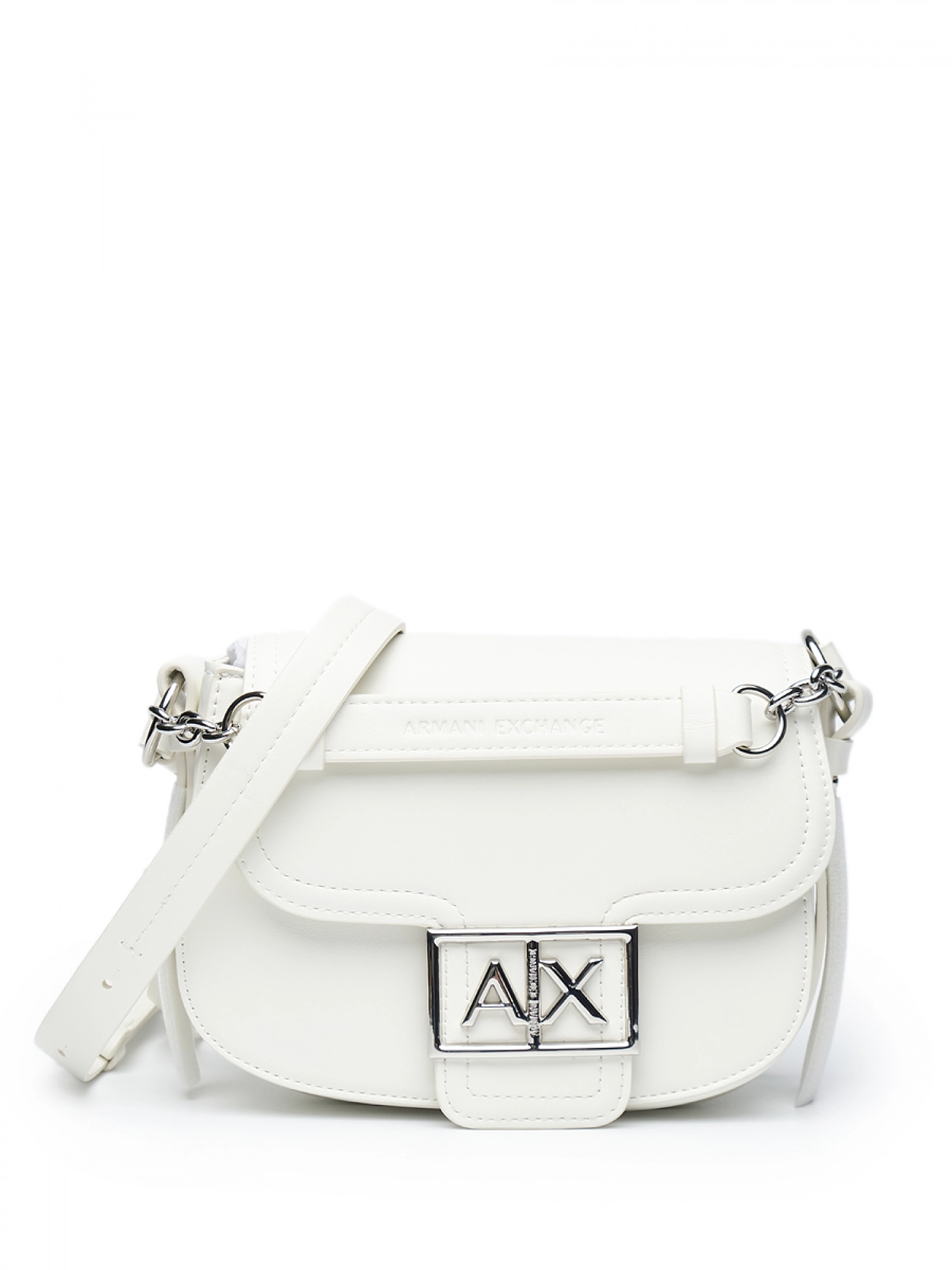 Сумка-мессенджер в белом цвете с серебристой  фурнитурой  Armani Exchange