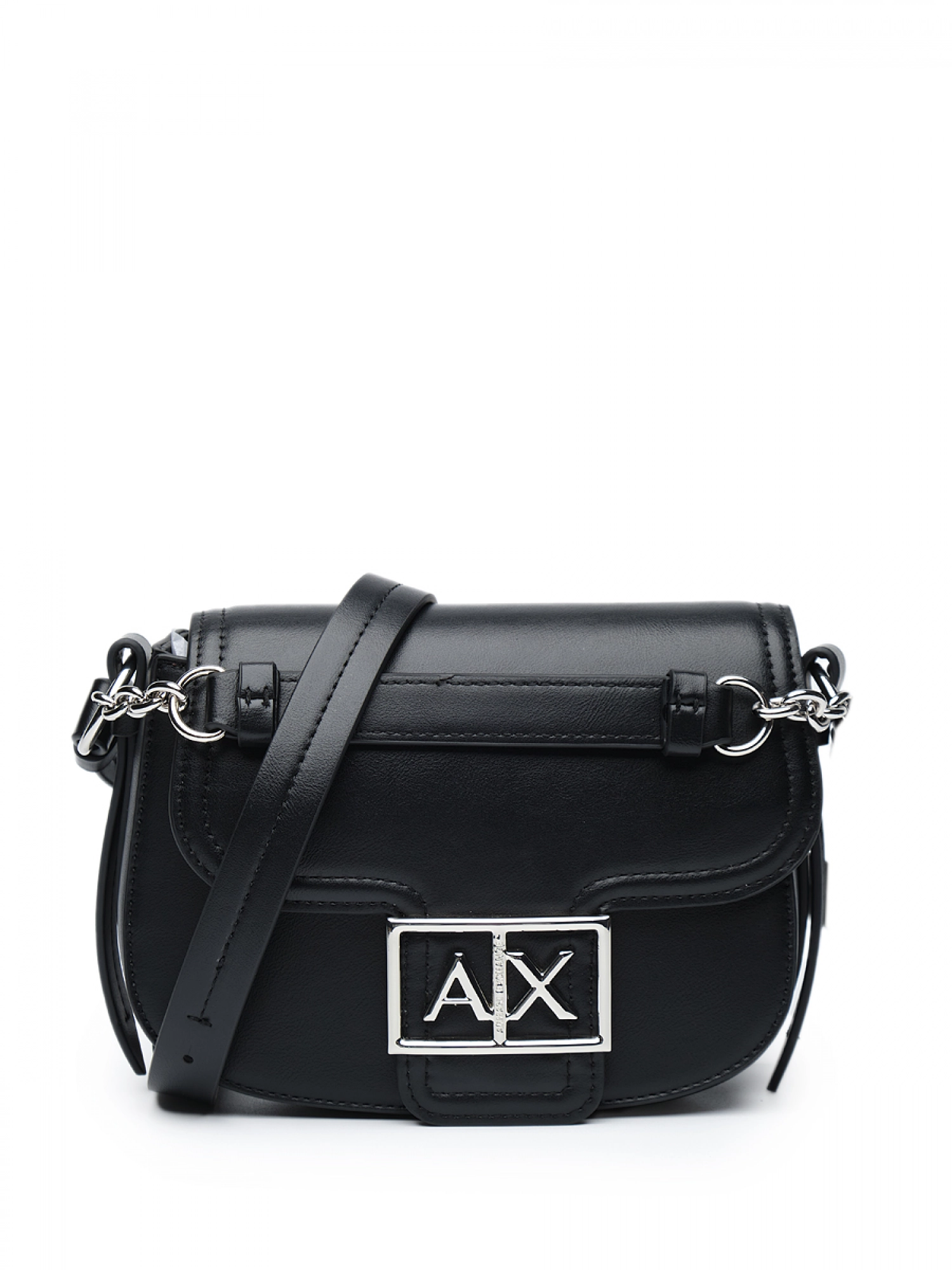 Сумка-мессенджер в черном цвете с серебристой  фурнитурой  Armani Exchange