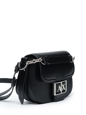 Сумка-мессенджер в черном цвете с серебристой  фурнитурой  Armani Exchange