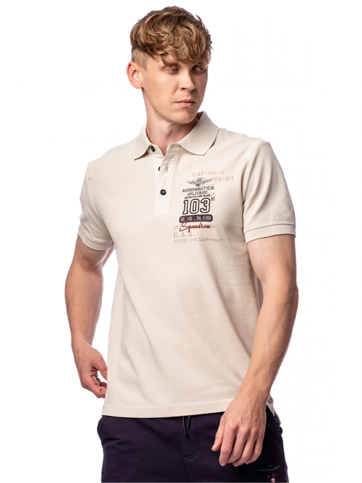 Поло из хлопка пике с коротким рукавом и логотипом бренда Aeronautica Militare