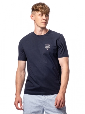 Футболка из хлопка в темно-синем цвете с логотипом на груди Aeronautica Militare