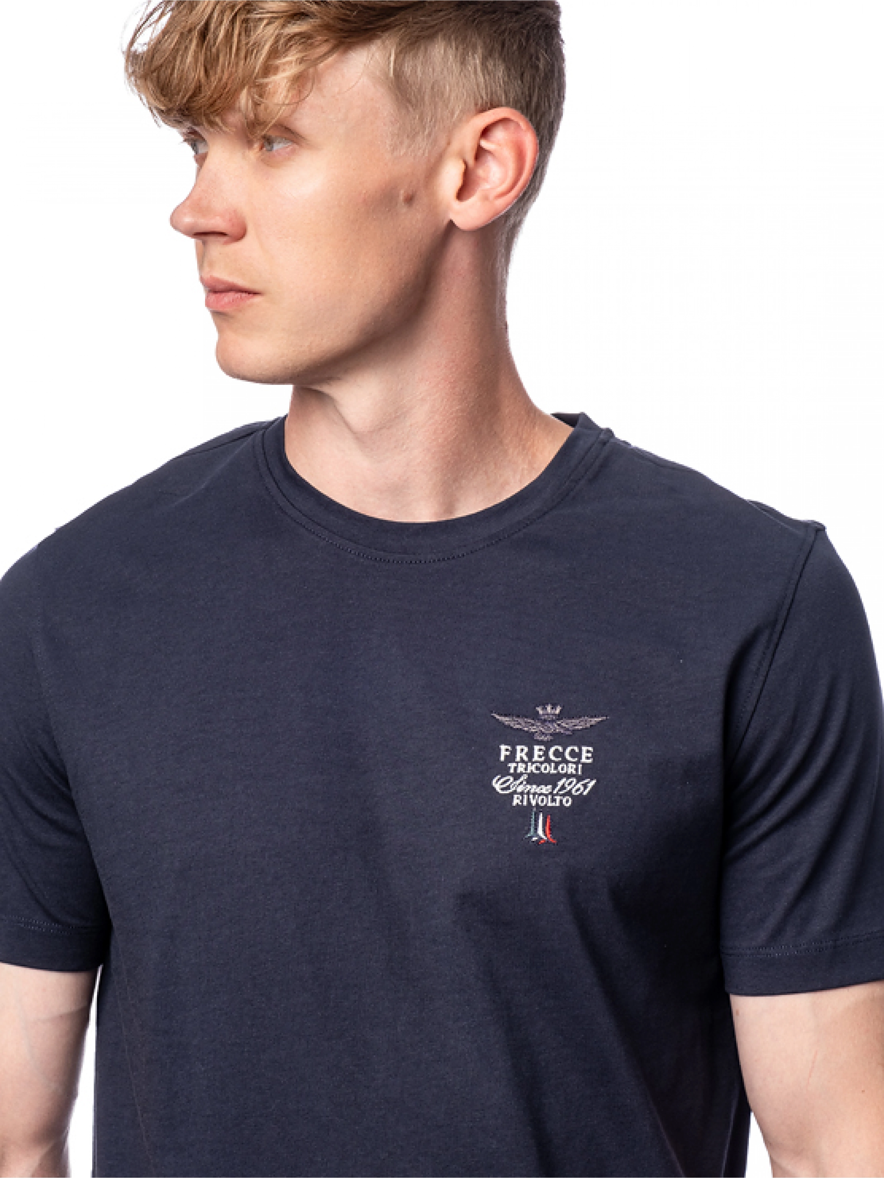 Футболка из хлопка в темно-синем цвете с логотипом на груди Aeronautica Militare