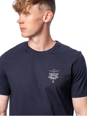 Футболка из хлопка в темно-синем цвете с логотипом на груди Aeronautica Militare