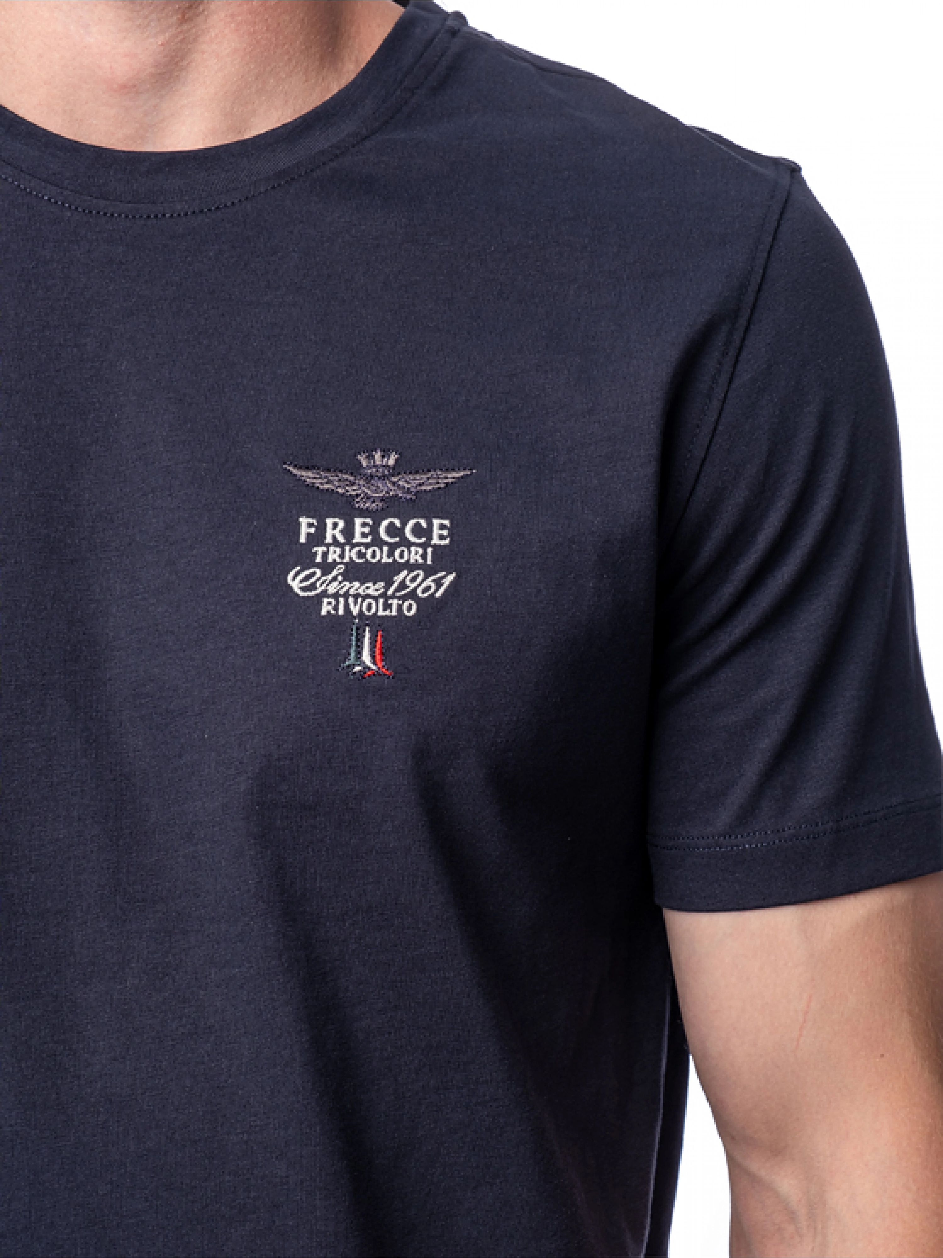 Футболка из хлопка в темно-синем цвете с логотипом на груди Aeronautica Militare