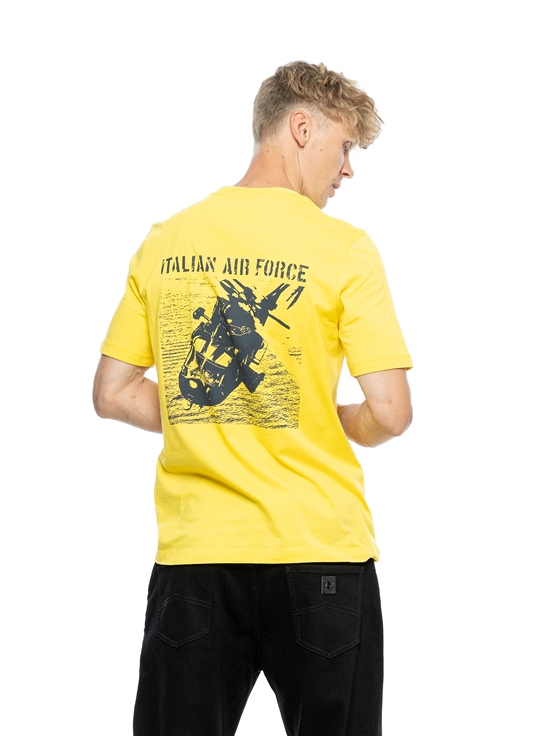 Хлопковая футболка желтого цвета с принтом на спине Aeronautica Militare