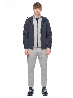 Куртка прямого кроя в темно-синем цвете с капюшоном и логотипом бренда на груди Аeronautica Militare