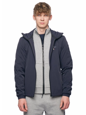 Куртка прямого кроя в темно-синем цвете с капюшоном и логотипом бренда на груди Аeronautica Militare