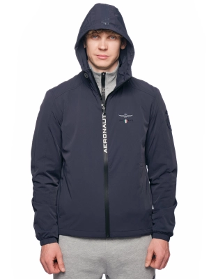 Куртка прямого кроя в темно-синем цвете с капюшоном и логотипом бренда на груди Аeronautica Militare