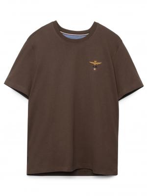 Футболка в коричневом цвете Aeronautica Militare  прямого кроя с лого бренда