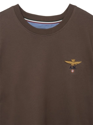 Футболка в коричневом цвете Aeronautica Militare  прямого кроя с лого бренда