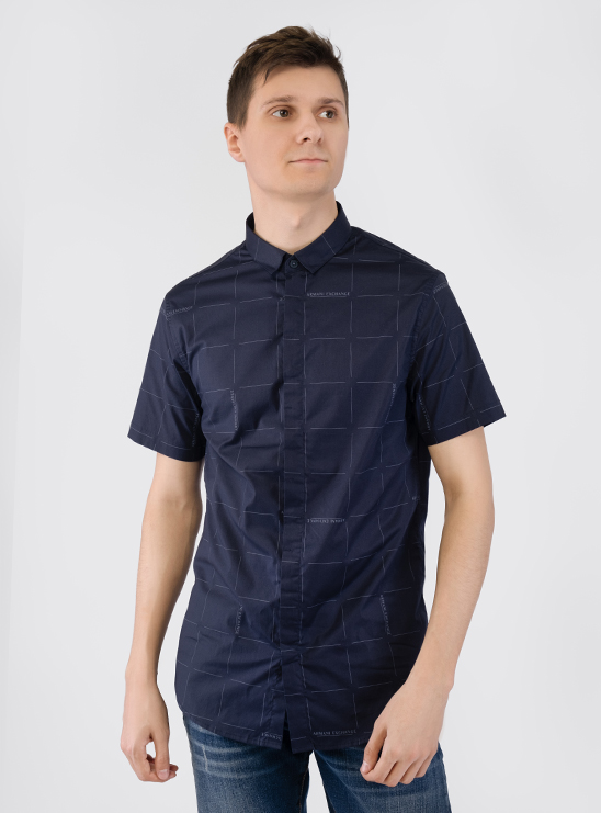 Рубашка темно-синего цвета с геометрическим принтом Armani Exchange