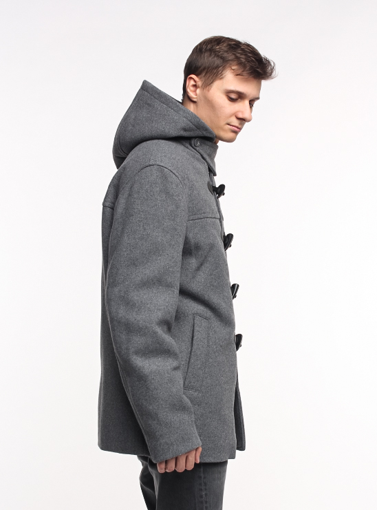 Пальто серого цвета с капюшоном демисезон Armani Exchange
