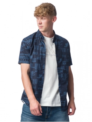 Рубашка с коротким рукавом в темно-синем цвете с логоманией Armani Exchange