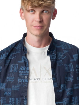 Рубашка с коротким рукавом в темно-синем цвете с логоманией Armani Exchange