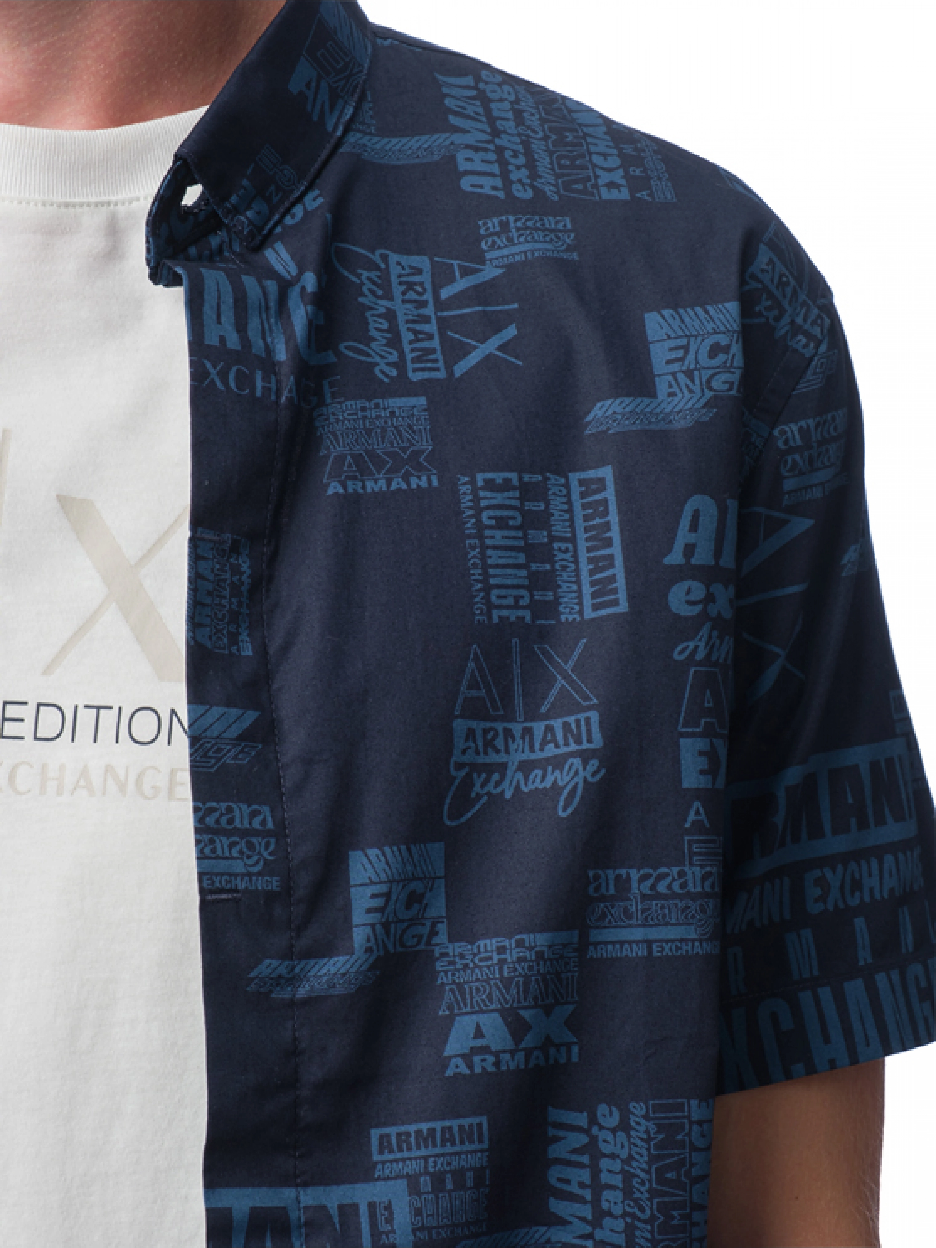 Рубашка с коротким рукавом в темно-синем цвете с логоманией Armani Exchange