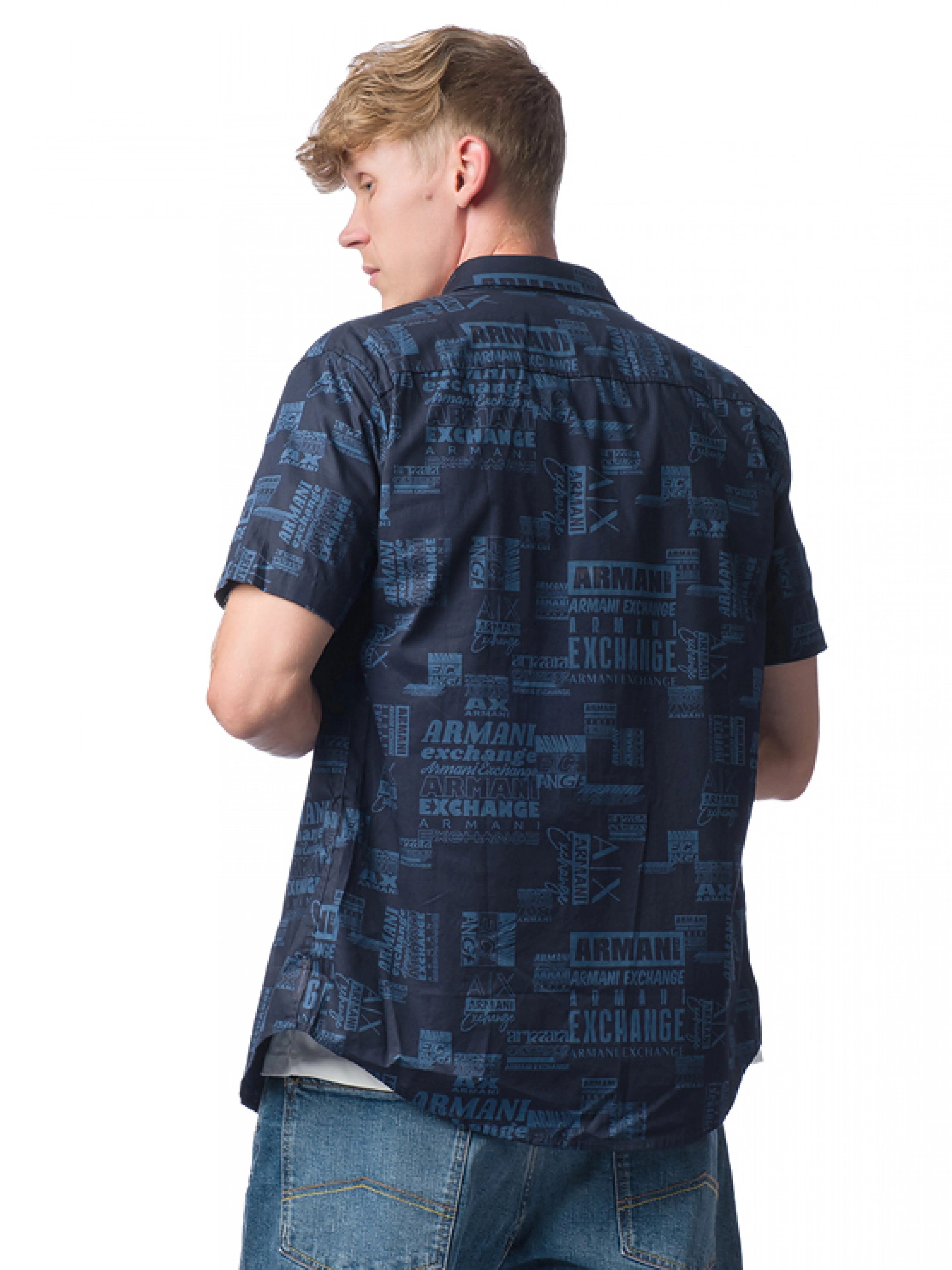 Рубашка с коротким рукавом в темно-синем цвете с логоманией Armani Exchange