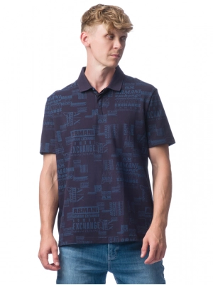 Поло в темно-синем цвете с логоманией Armani Exchange прямого кроя