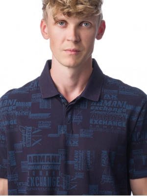 Поло в темно-синем цвете с логоманией Armani Exchange прямого кроя