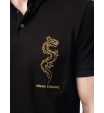 Поло черного цвета с вышивкой дракона и названием бренда Armani Exchange
